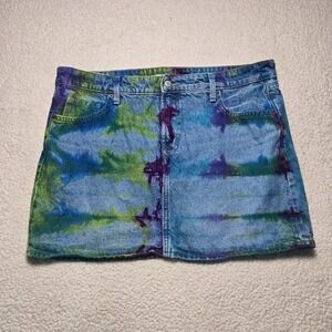 Old Navy Womens Tie Dye Denim Mini Skirt Mid Rise Blue Purple Green Size 16